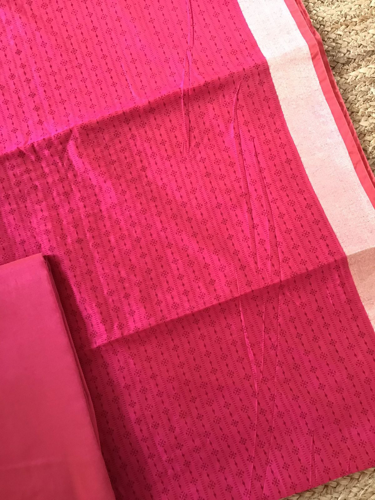 Soft Chanderi Printed Banarasi Weaved Suit - Pink