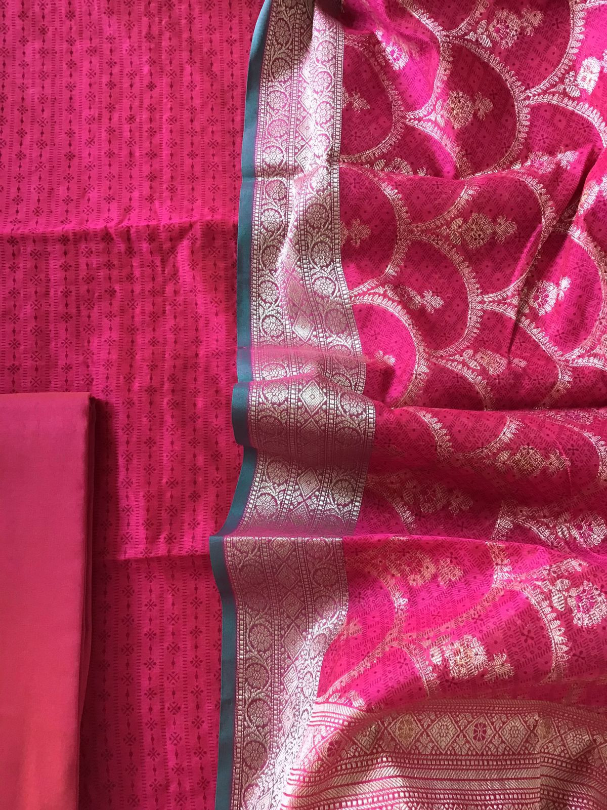 Soft Chanderi Printed Banarasi Weaved Suit - Pink