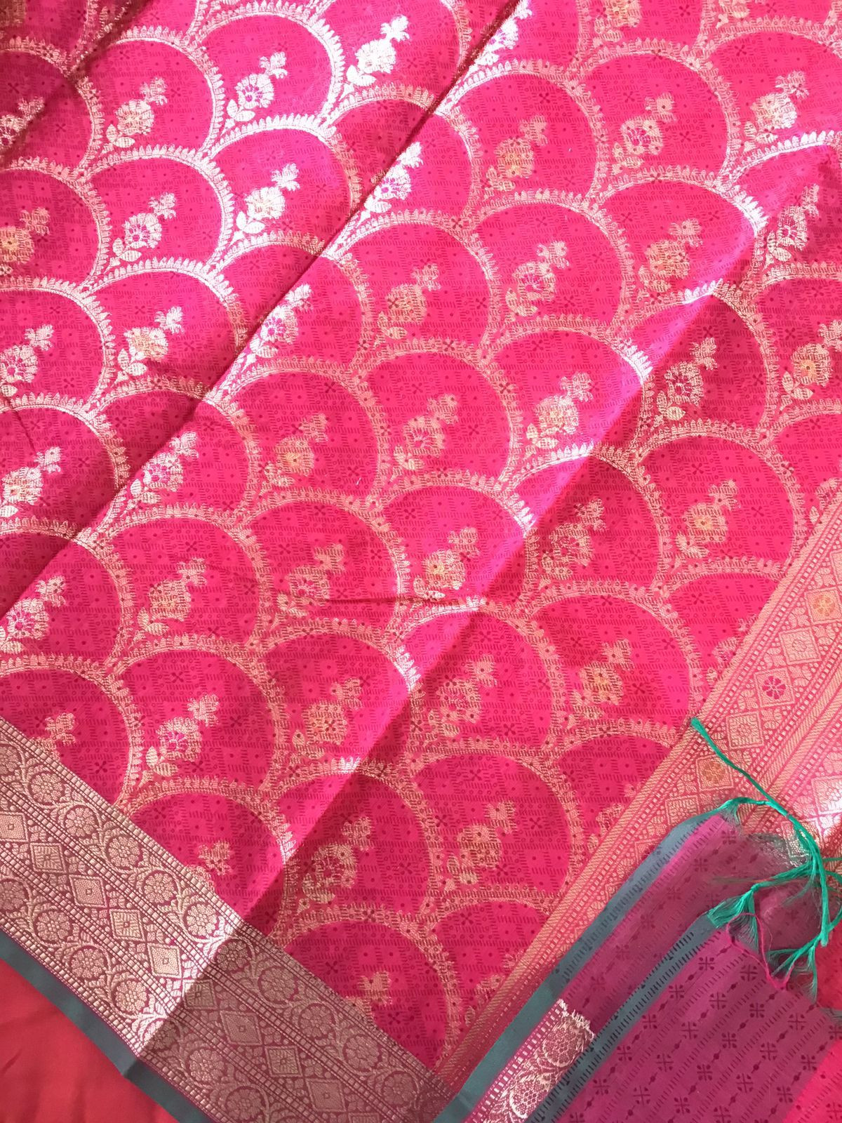 Soft Chanderi Printed Banarasi Weaved Suit - Pink
