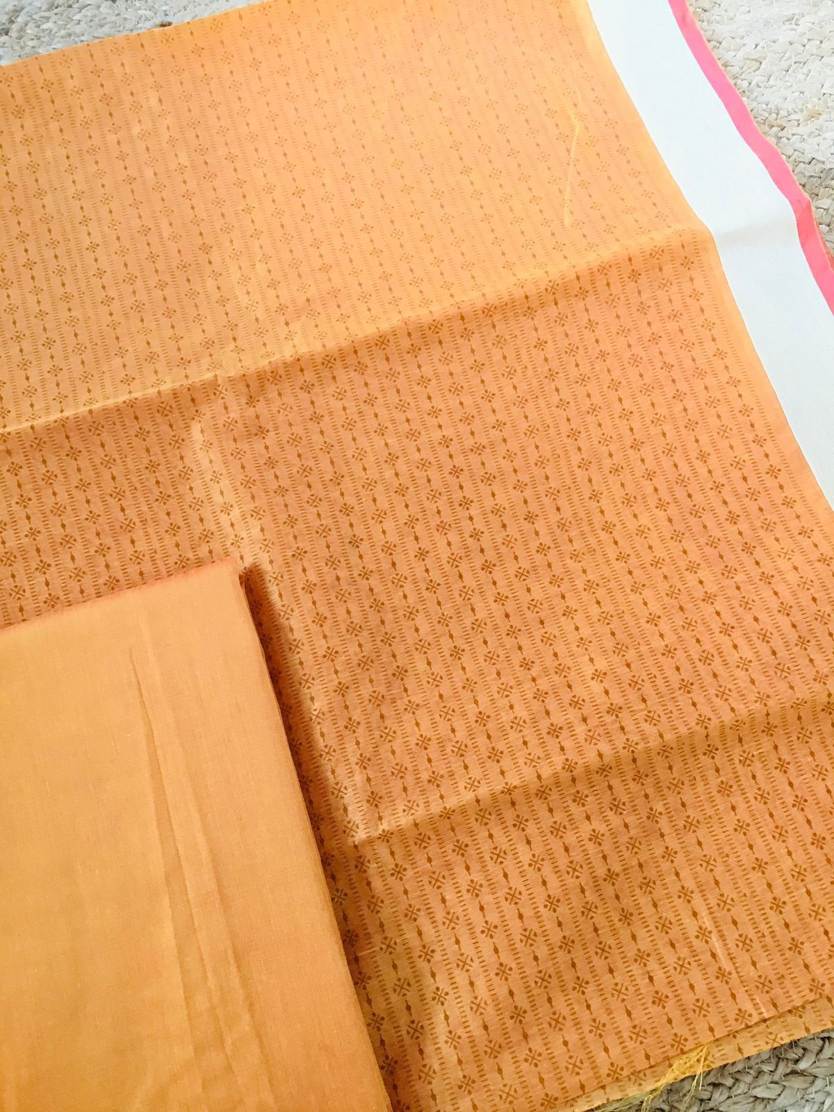 Soft Chanderi Printed Banarasi Weaved Suit - Orangish Yellow