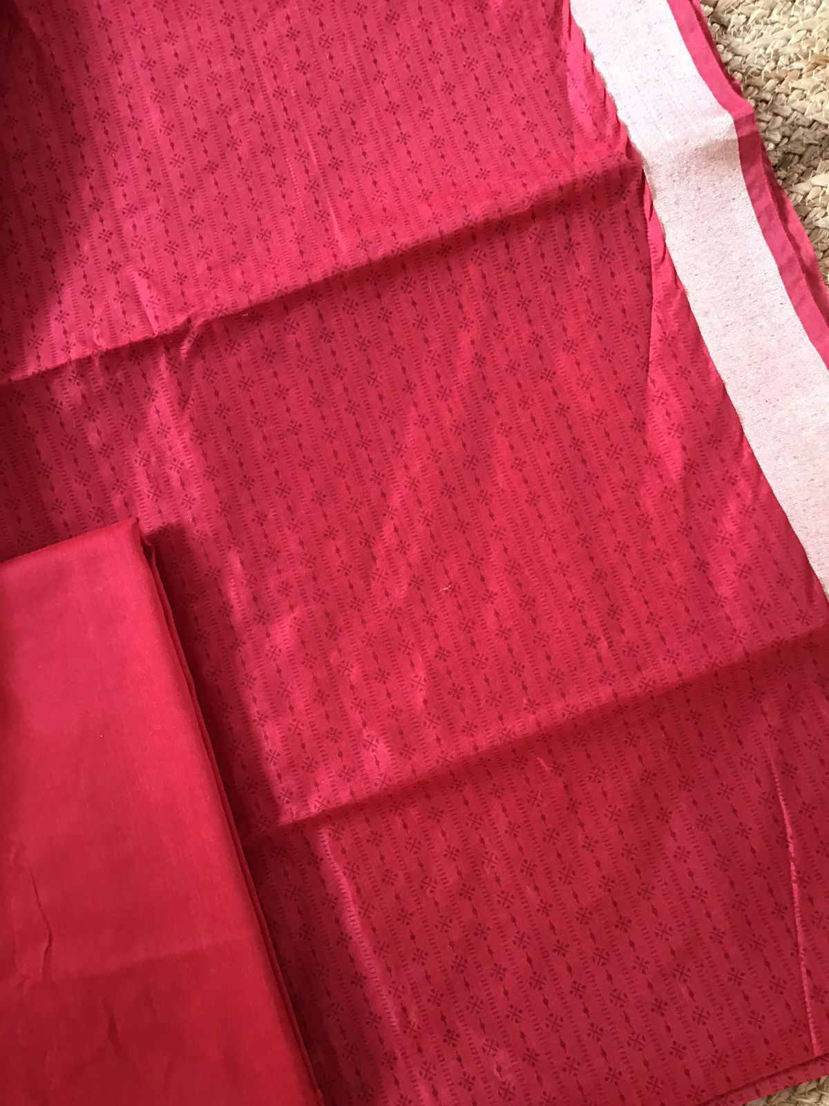 Soft Chanderi Printed Banarasi Weaved Suit - Red