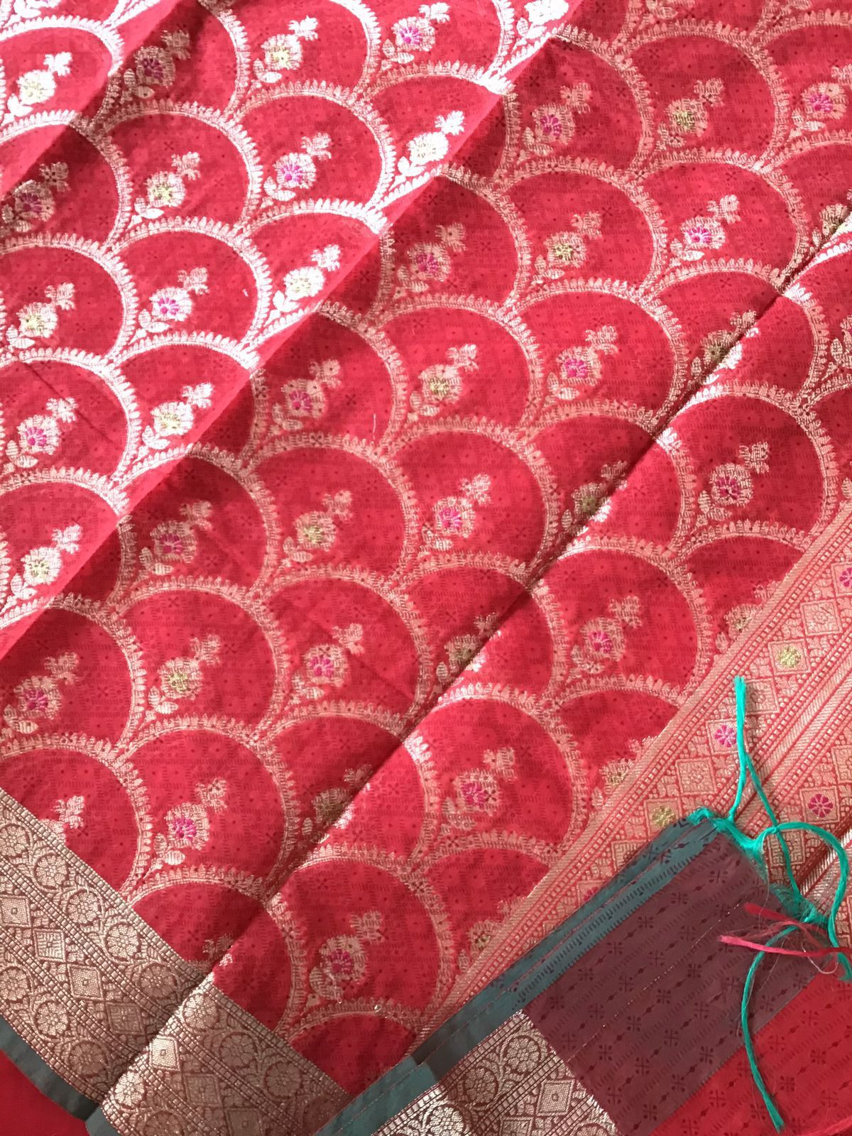 Soft Chanderi Printed Banarasi Weaved Suit - Red