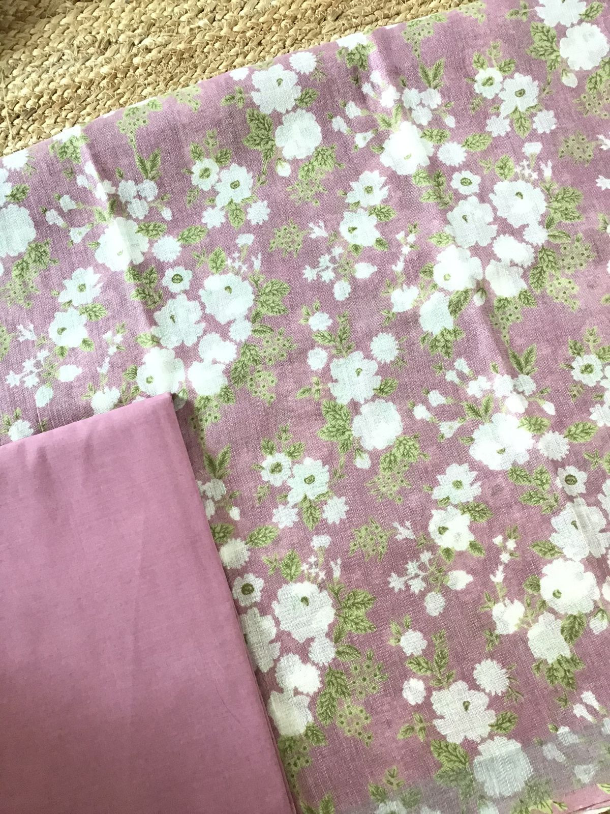 Pure Linen Jute Cotton Printed Suit - Onion Pink