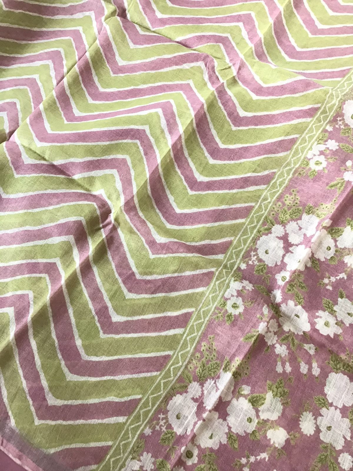 Pure Linen Jute Cotton Printed Suit - Onion Pink