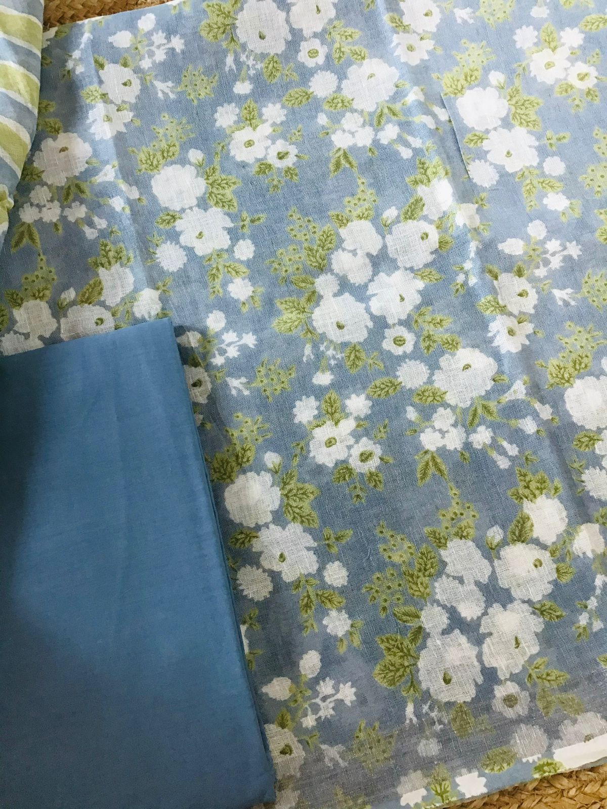 Pure Linen Jute Cotton Printed Suit - Blue