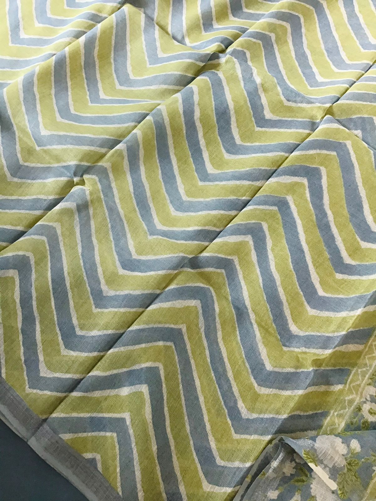 Pure Linen Jute Cotton Printed Suit - Blue