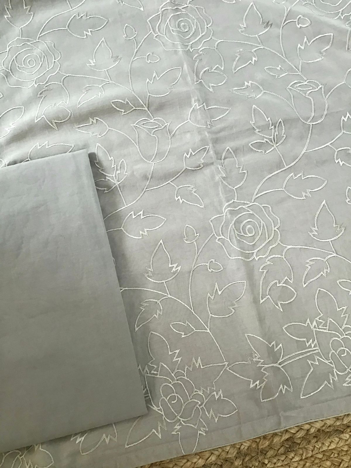 Pure Chanderi Embroidered Suit - Grey