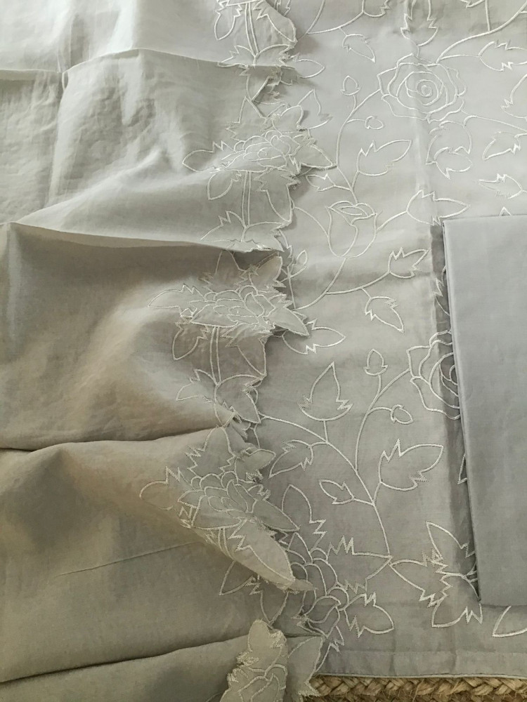 Image of Pure Chanderi Embroidered Suit - Grey