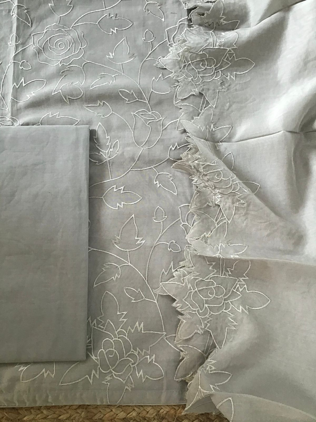 Pure Chanderi Embroidered Suit - Grey