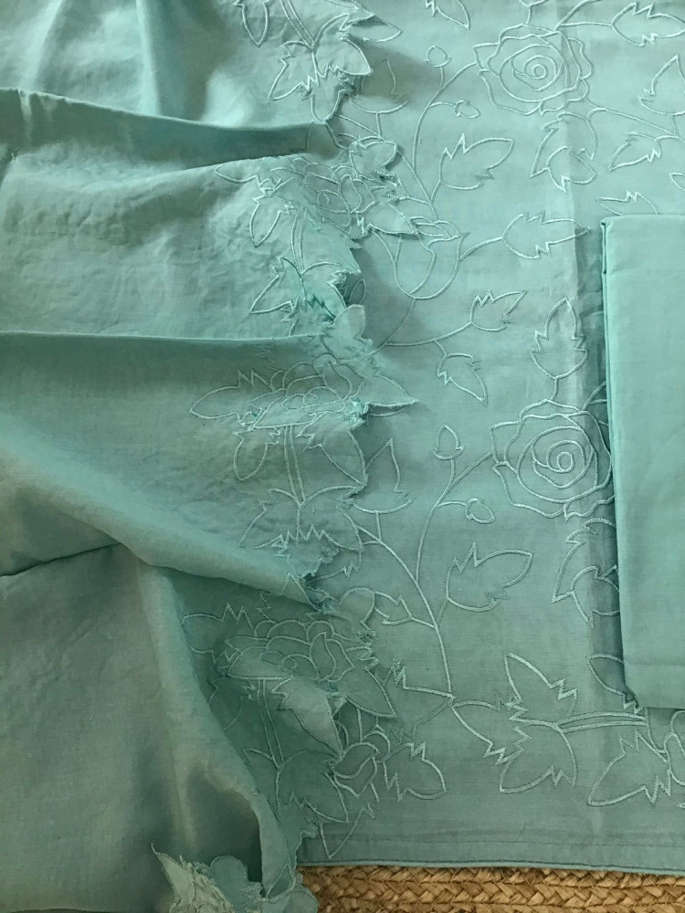 Image of Pure Chanderi Embroidered Suit - Blue