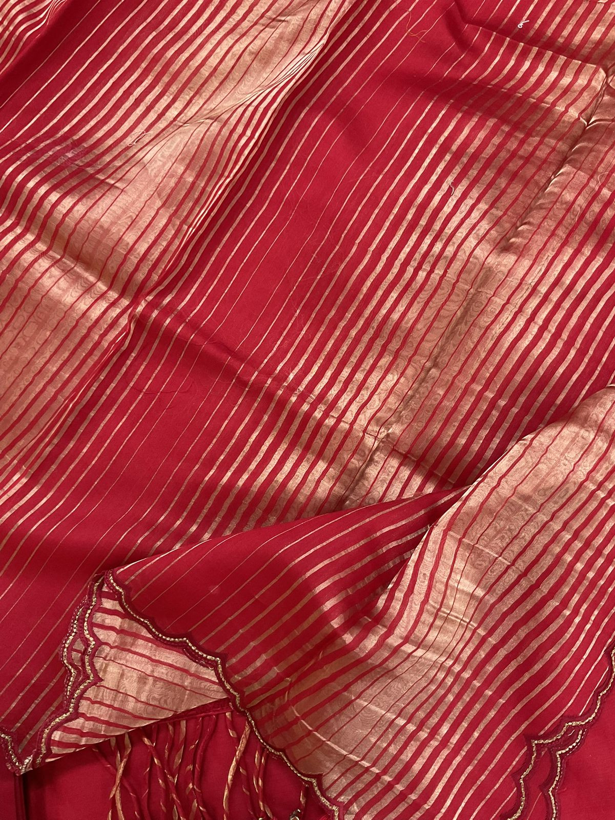 Pure Chanderi Embroidered Tissue Suit - Red