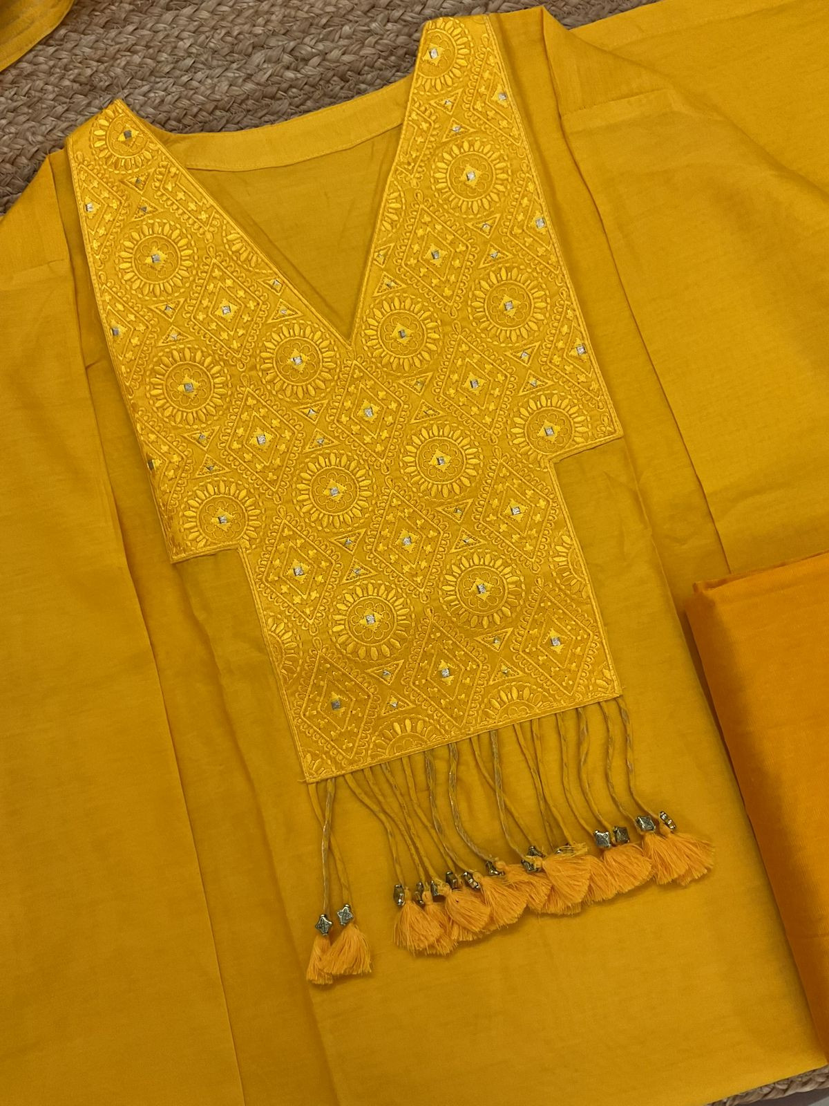 Pure Chanderi Embroidered Tissue Suit - Yellow