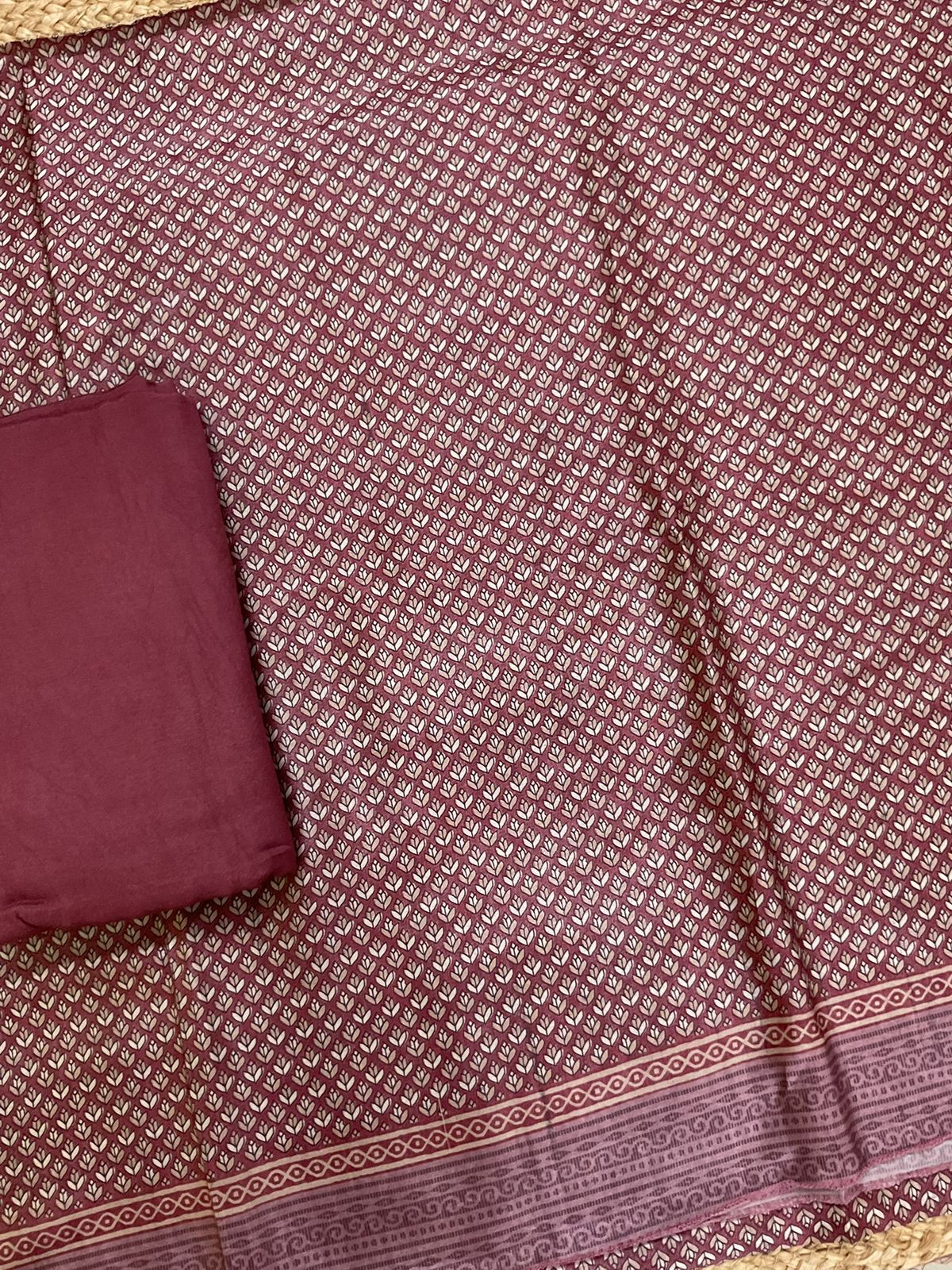 Soft Chanderi Printed Suit - Maroon