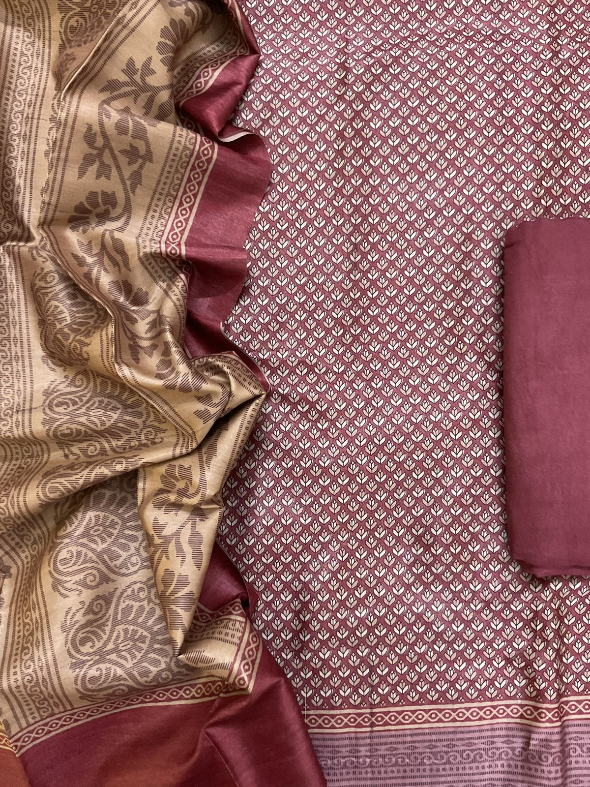 Soft Chanderi Printed Suit - Maroon
