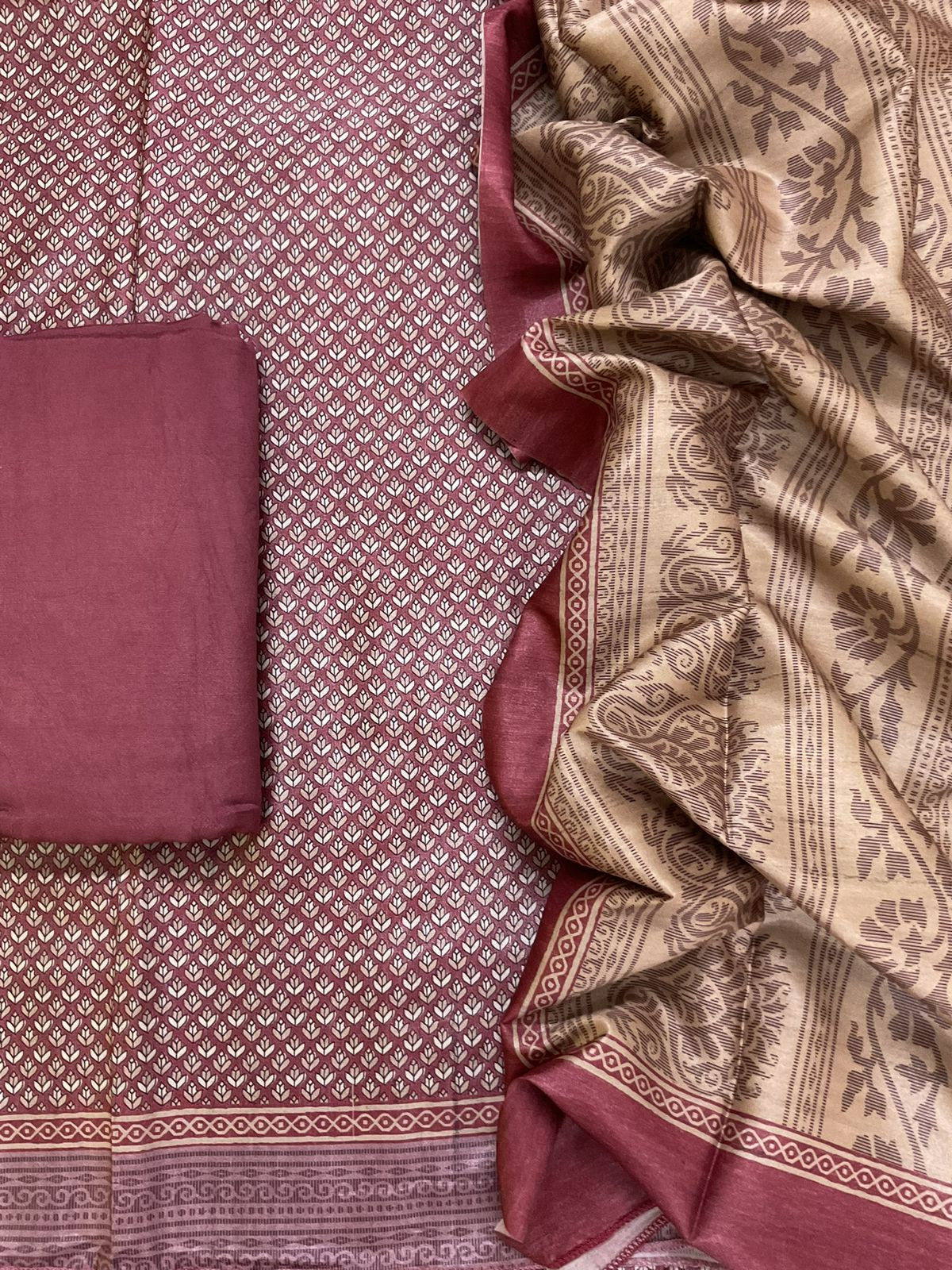Soft Chanderi Printed Suit - Maroon