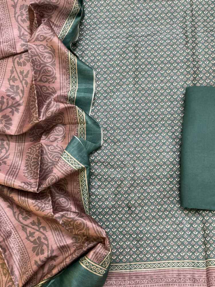 Image of Soft Chanderi Printed Suit - Green