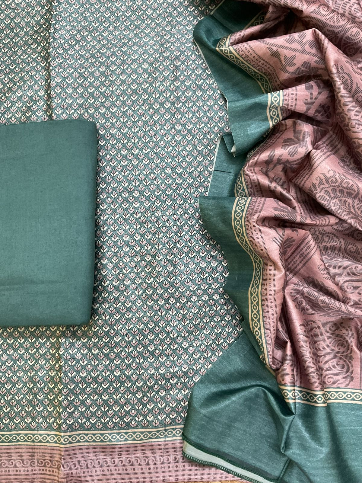Soft Chanderi Printed Suit - Green