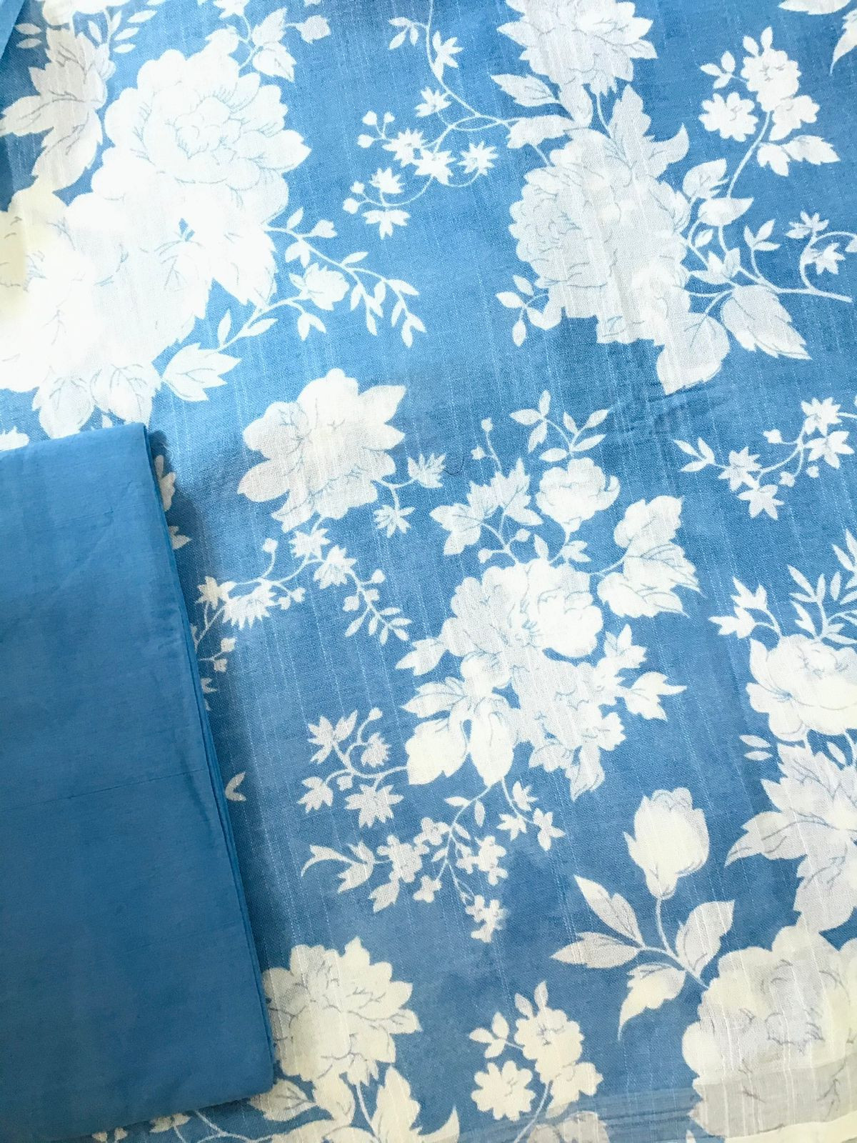 Pure Linen Jute Cotton Printed Suit - Blue