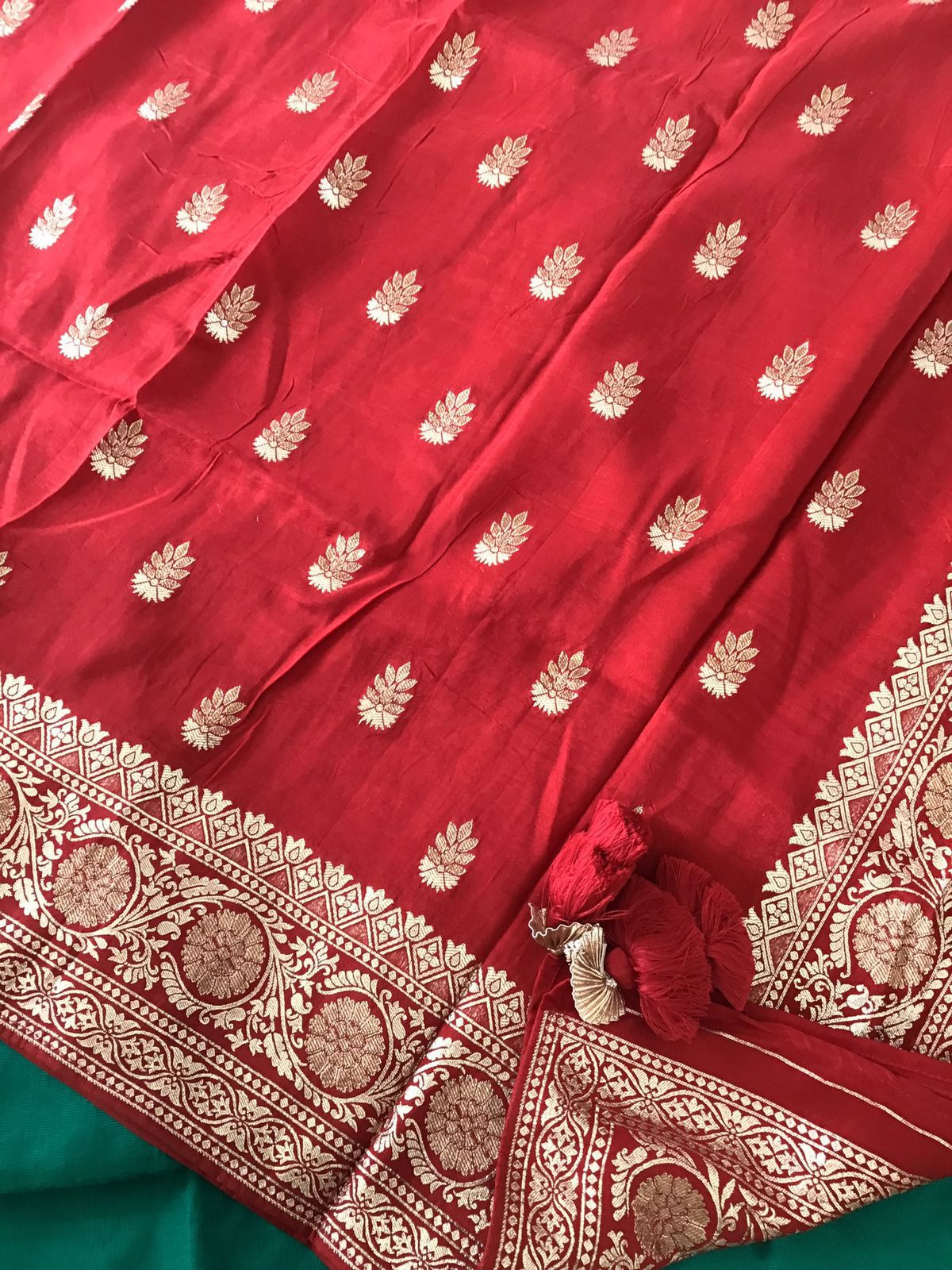 Pure Cotton Silk Banarasi Weaved Embroidered Suit - Green