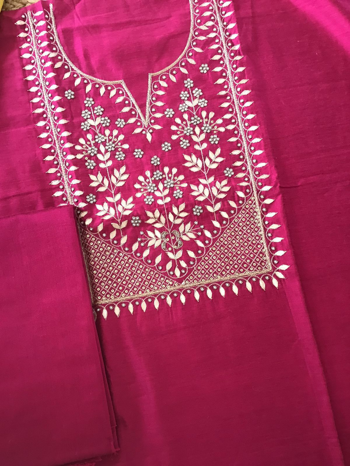Pure Cotton Silk Banarasi Weaved Embroidered Suit - Pink