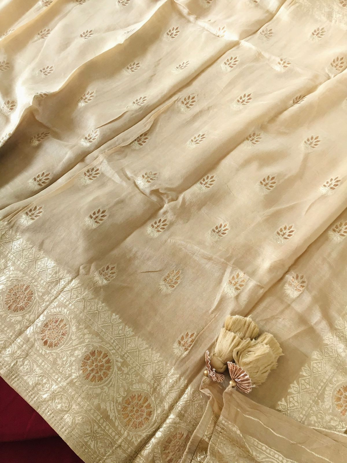 Pure Cotton Silk Banarasi Weaved Embroidered Suit - Maroon