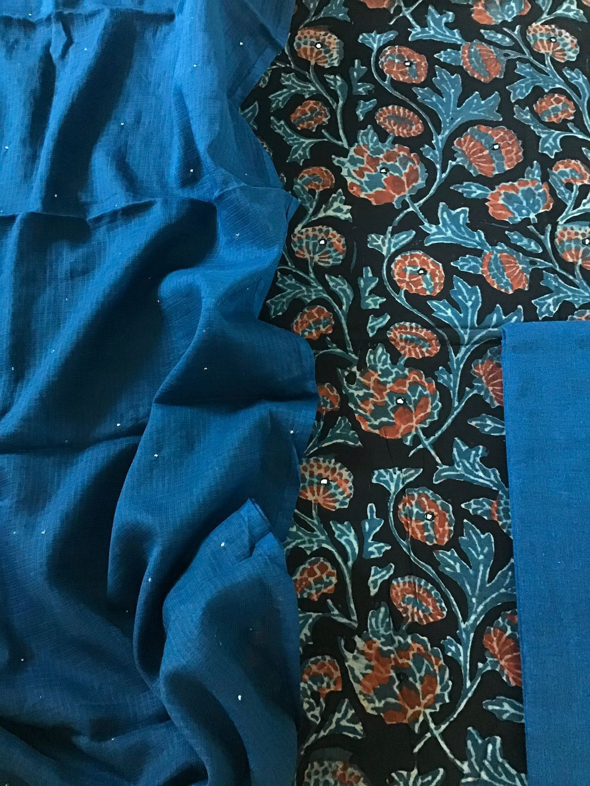 Pure Fine Rayon Cotton Printed Embroidered Suit - Black