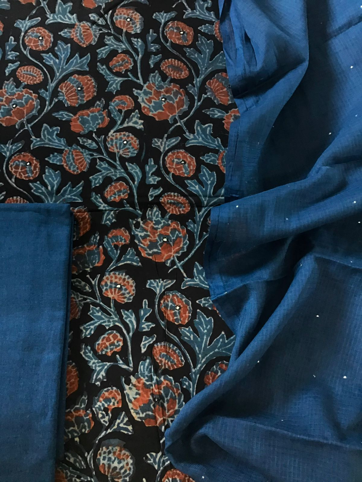 Pure Fine Rayon Cotton Printed Embroidered Suit - Black