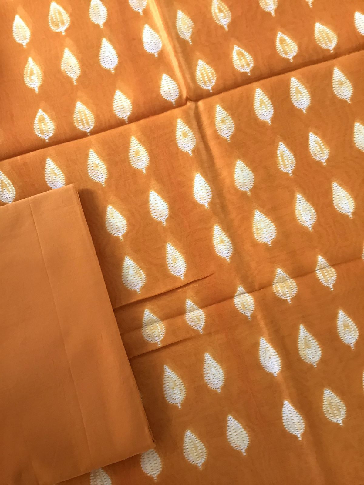 Pure Maheshwari Silk Printed Suit - Orange