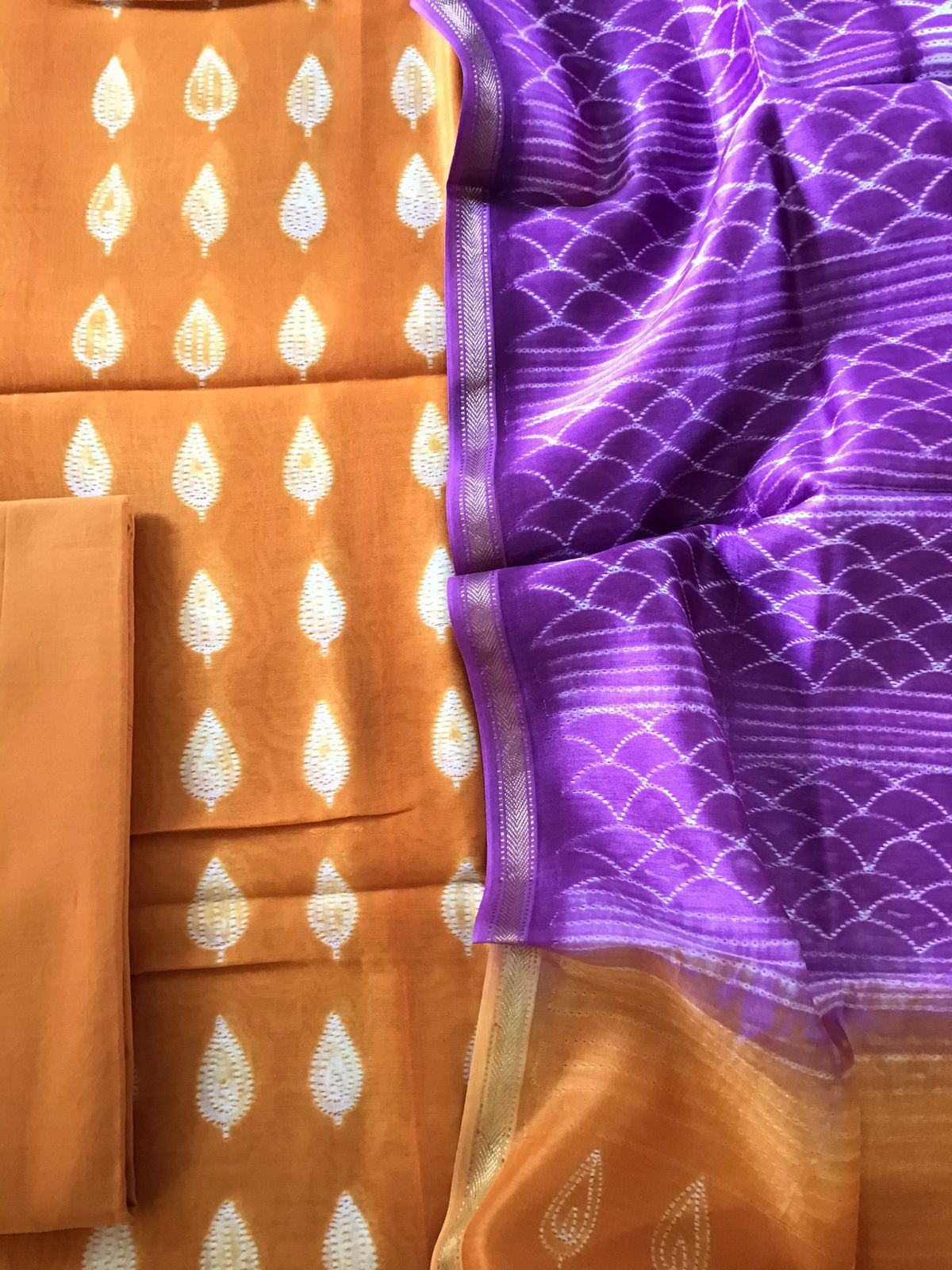Pure Maheshwari Silk Printed Suit - Orange