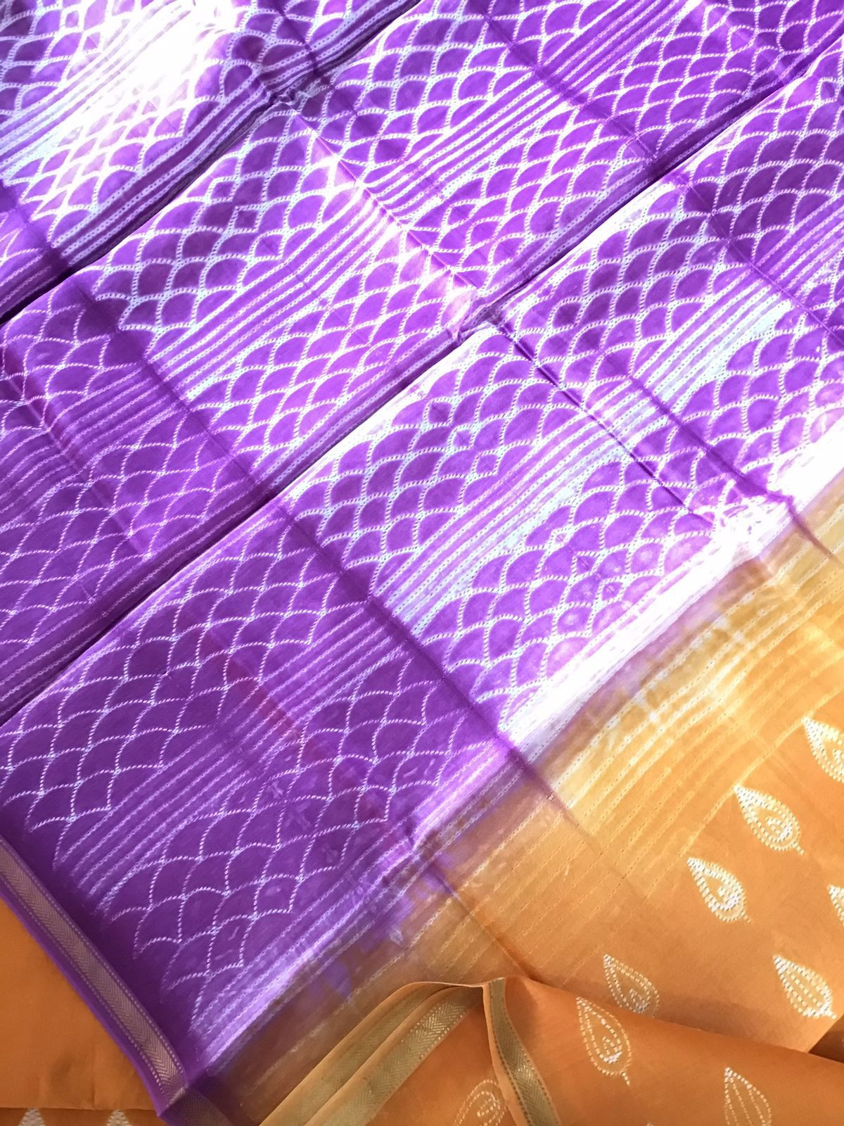 Pure Maheshwari Silk Printed Suit - Orange