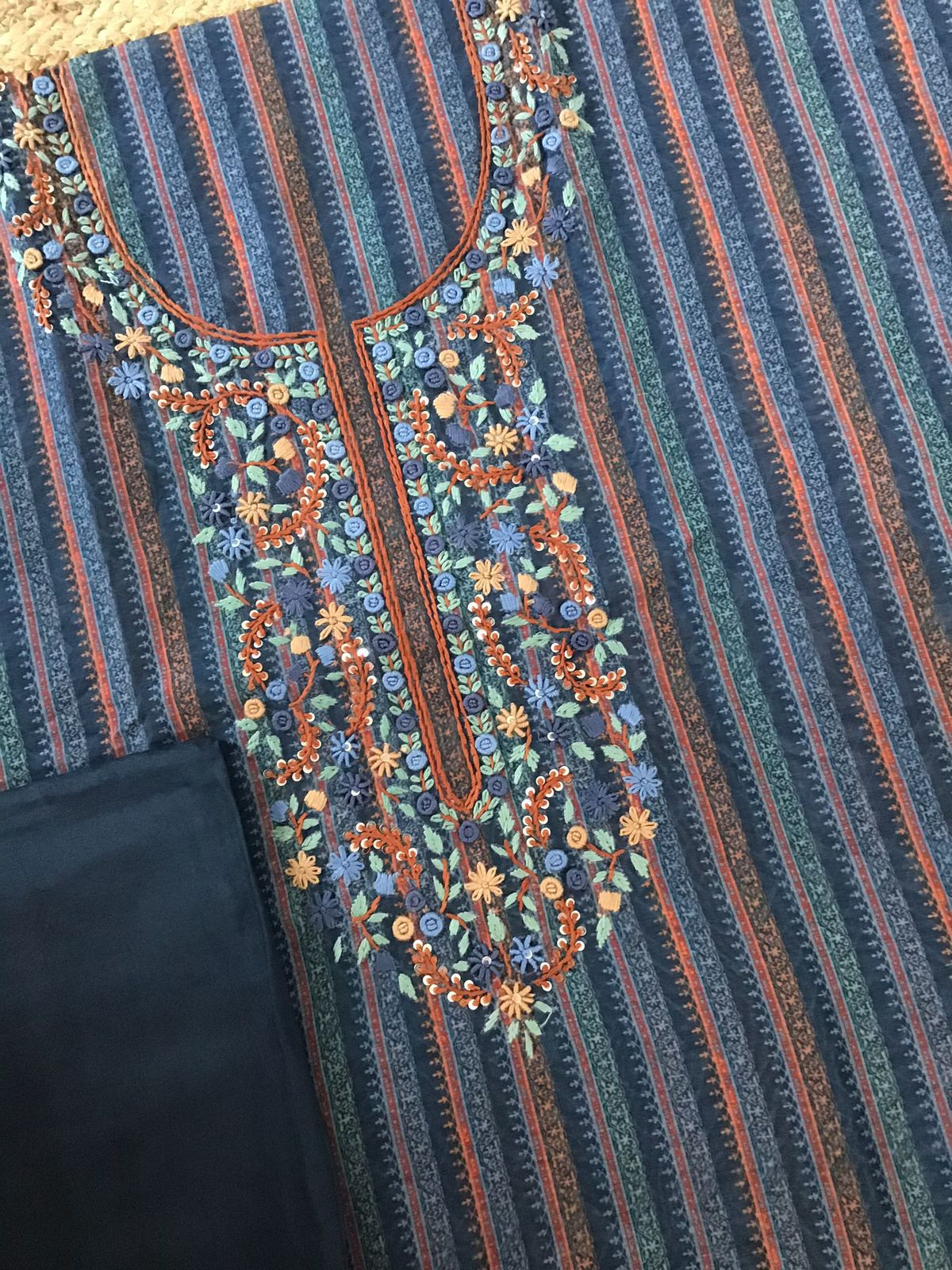 Soft Fine Kora Chanderi Printed Embroidered Suit - Grey