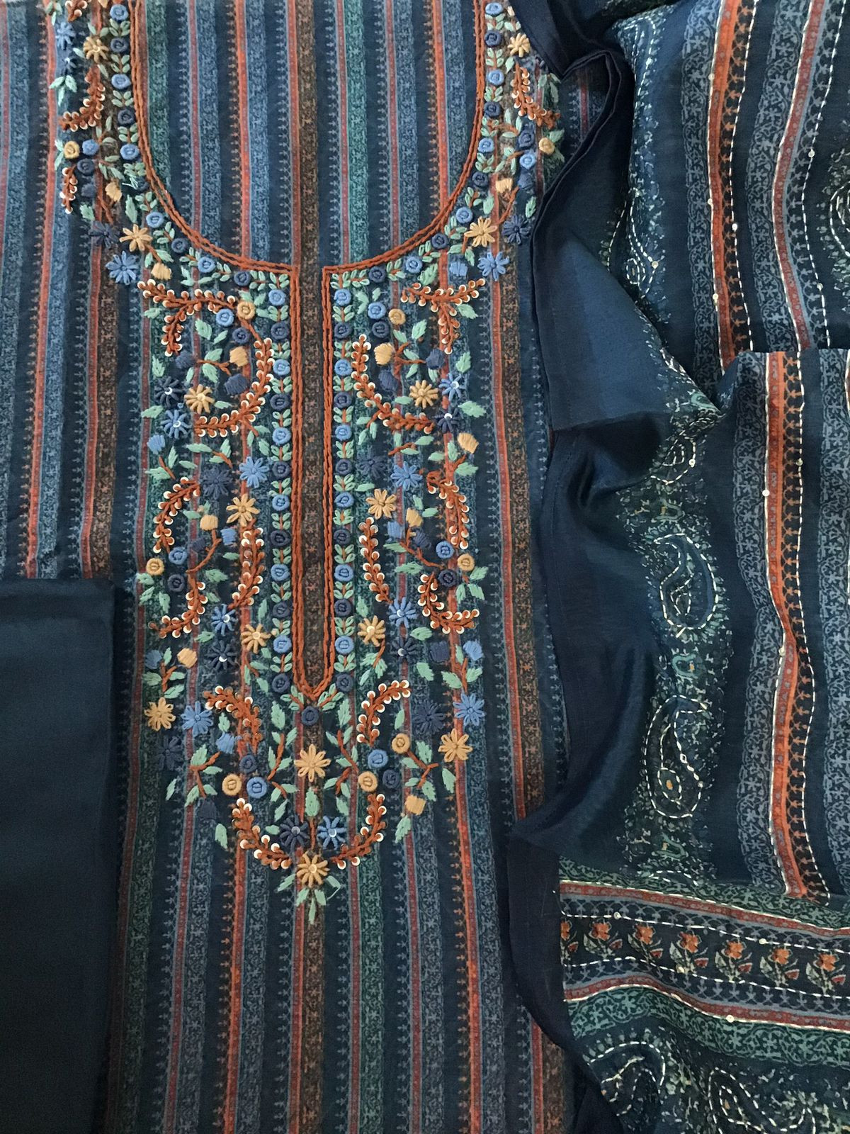 Soft Fine Kora Chanderi Printed Embroidered Suit - Grey