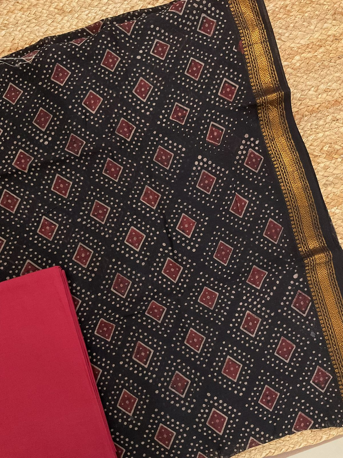 Pure Maheshwari Block Printed Suit - Black