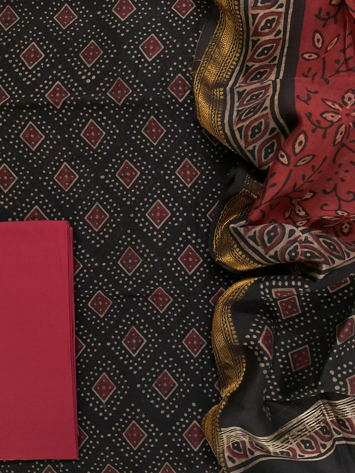 Pure Maheshwari Block Printed Suit - Black