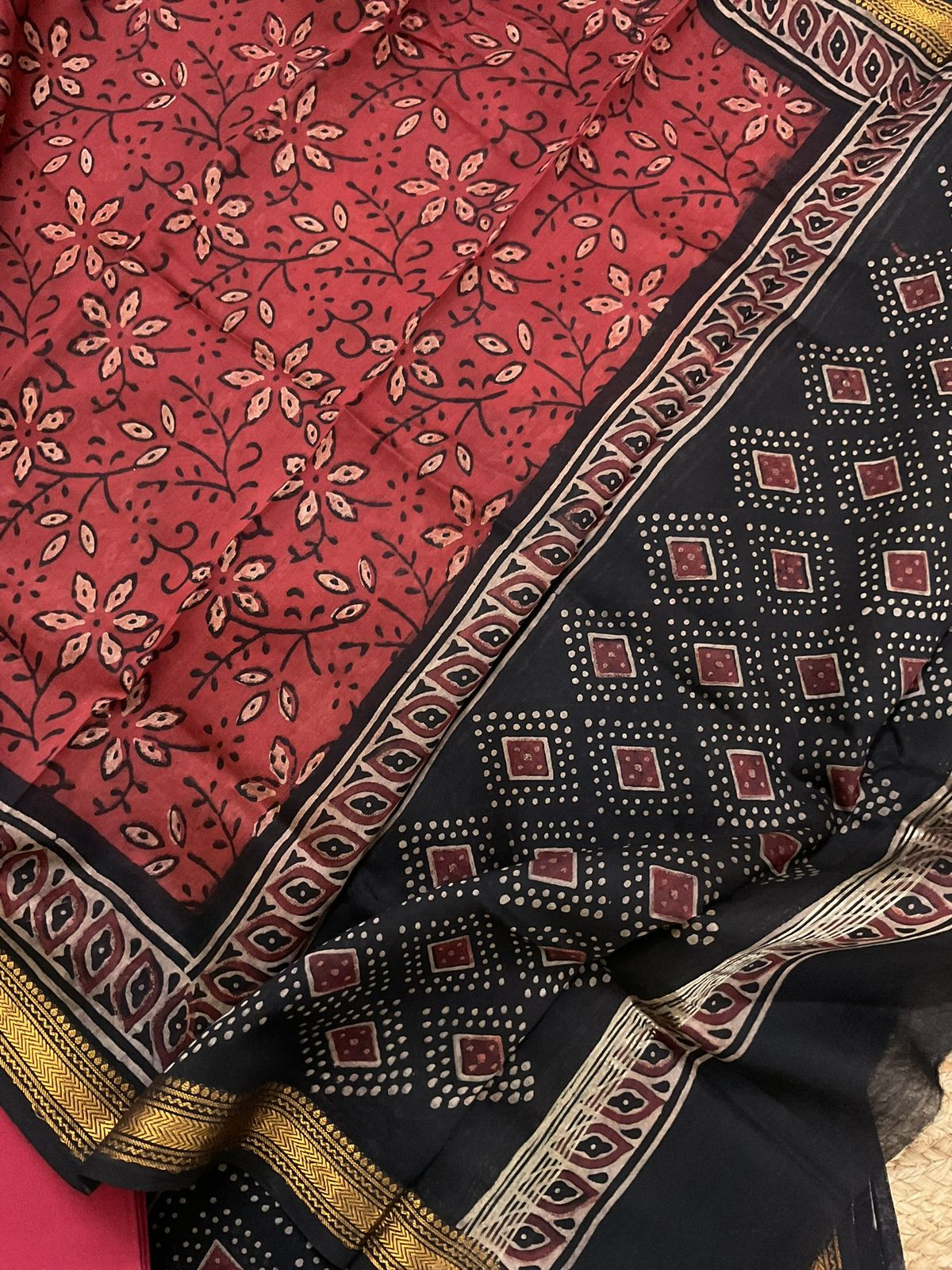 Pure Maheshwari Block Printed Suit - Black