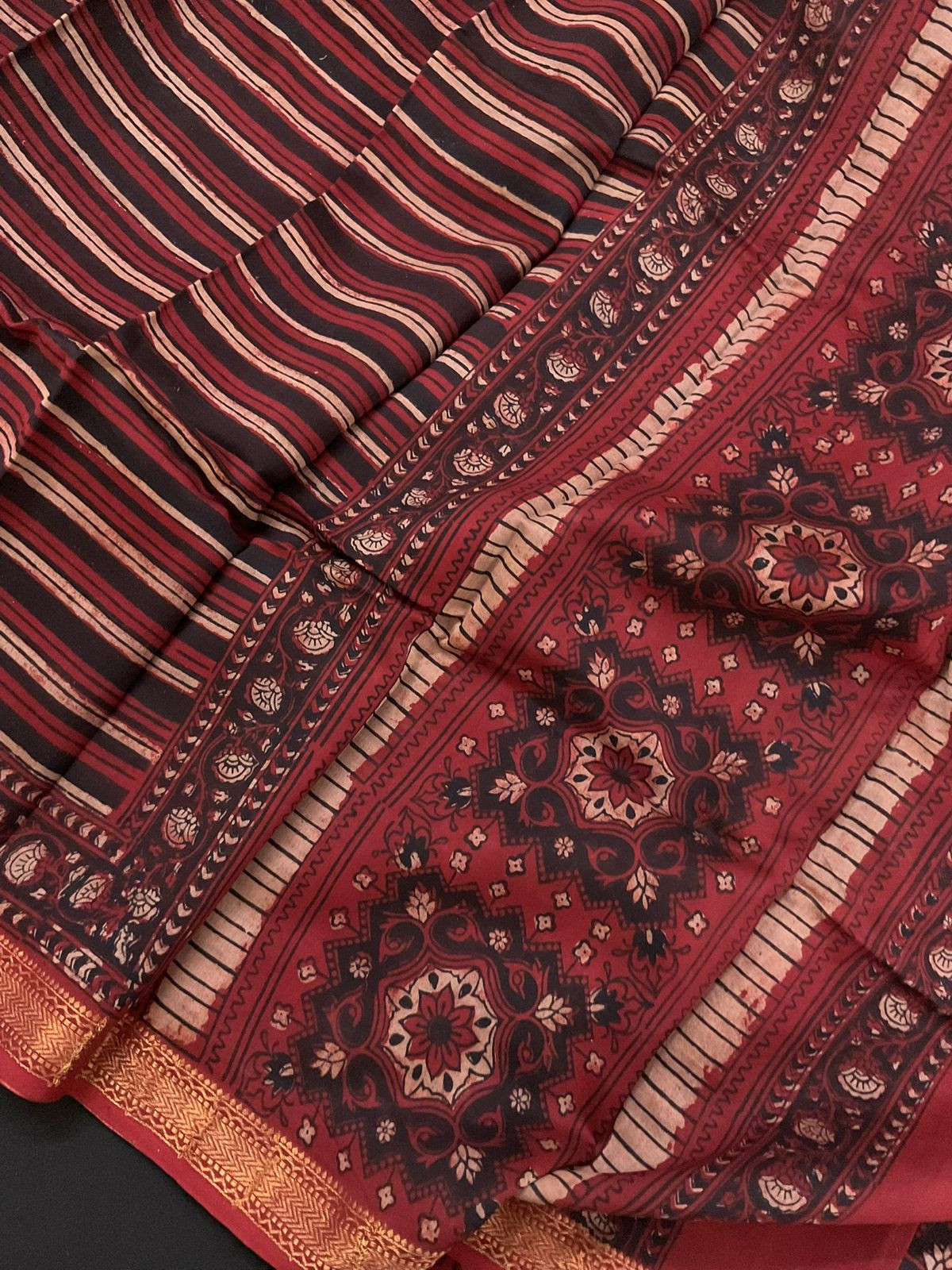 Pure Maheshwari Block Printed Suit - Red
