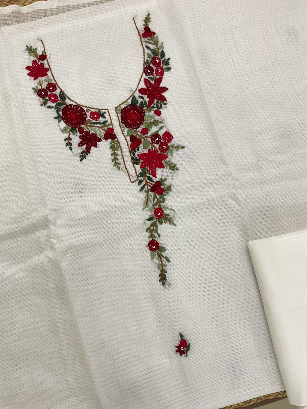 Soft Kota Silk Embroidered Suit - Off White