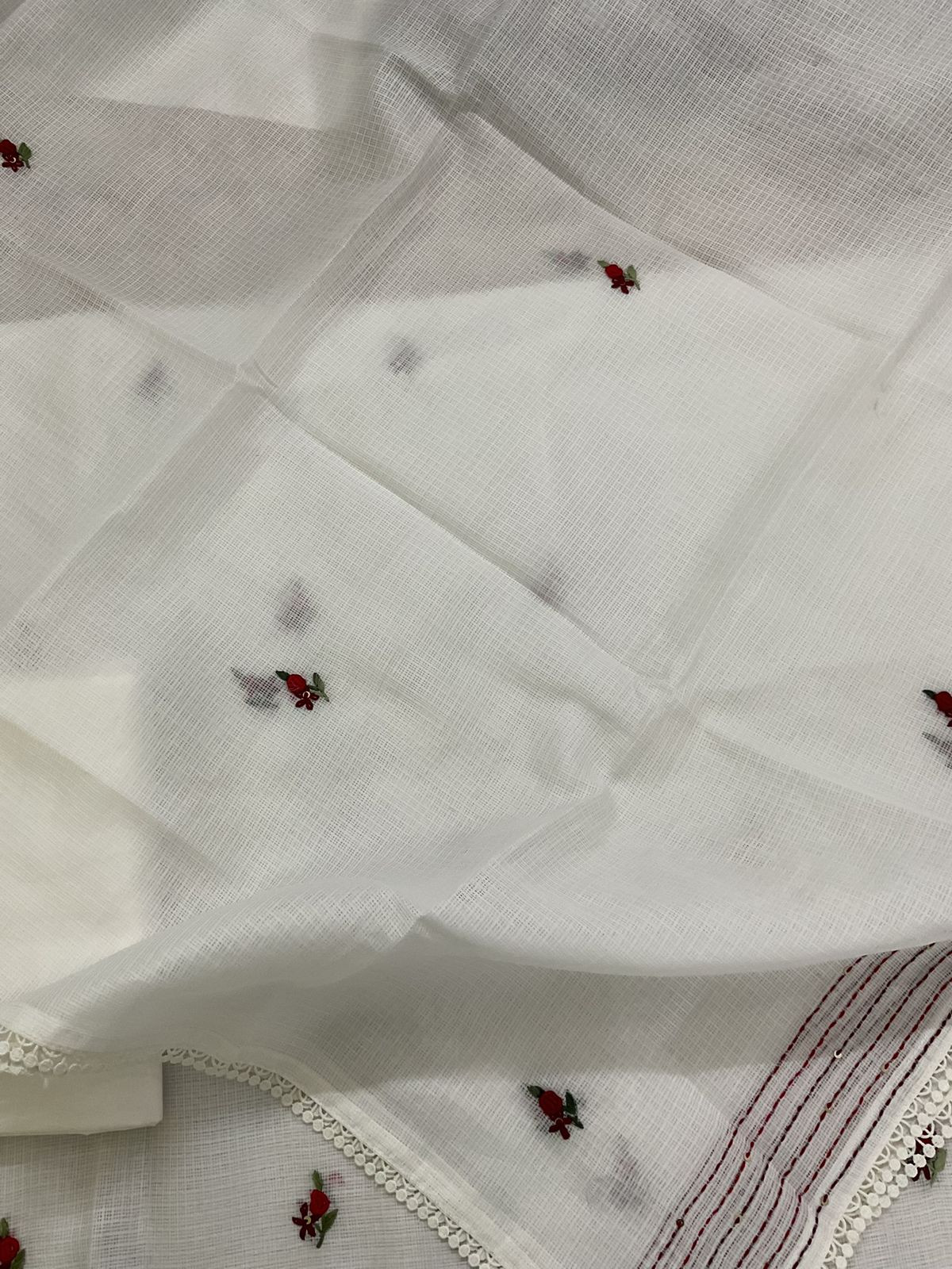 Soft Kota Silk Embroidered Suit - Off White