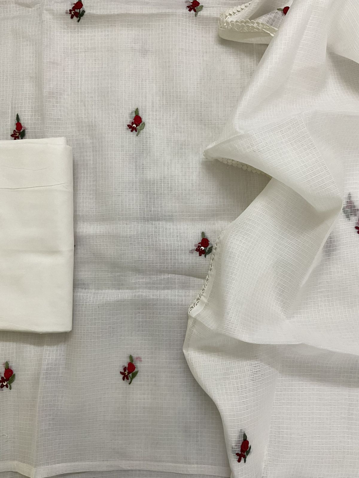 Soft Kota Silk Embroidered Suit - Off White