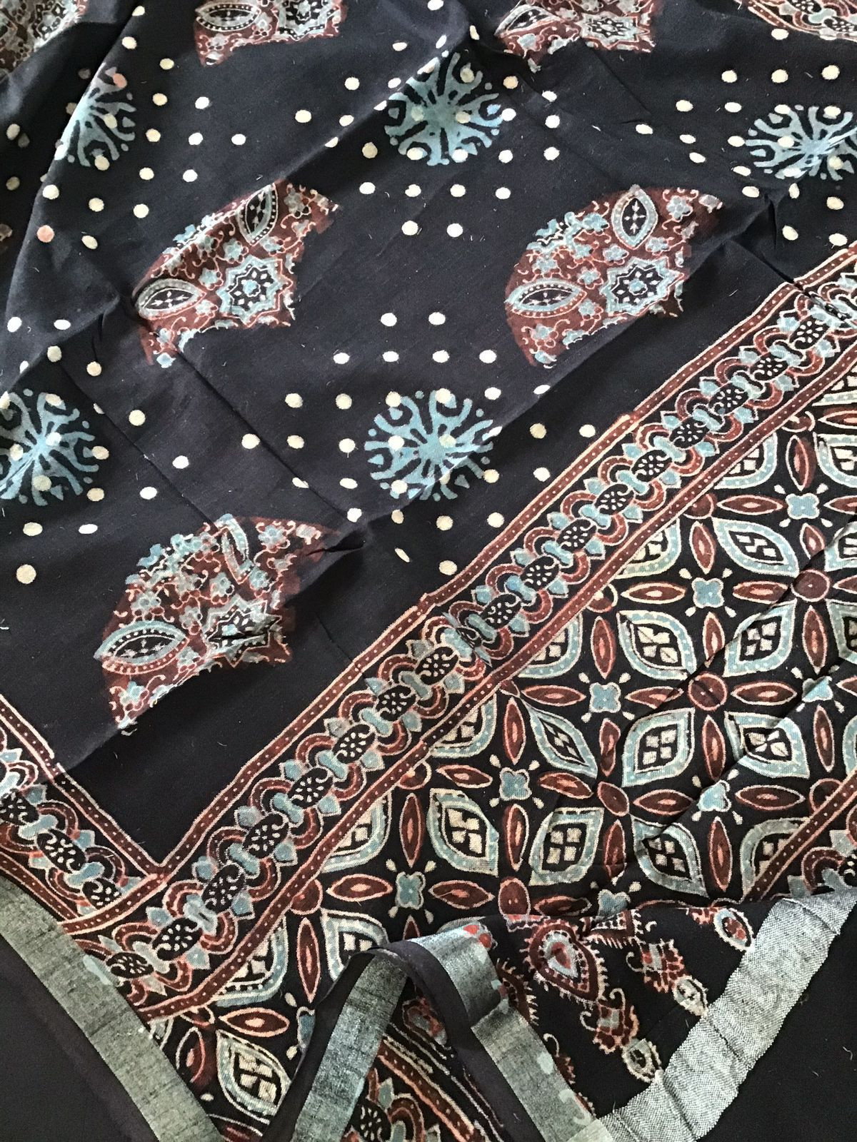 Pure Linen Jute Cotton Silk Ajrakh Printed Suit - Black