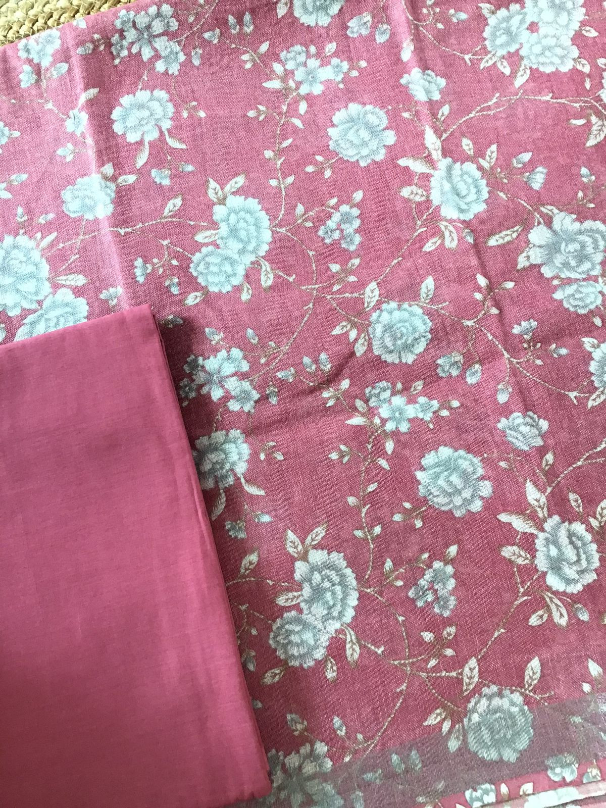 Pure Linen Jute Cotton Printed Suit - Pink