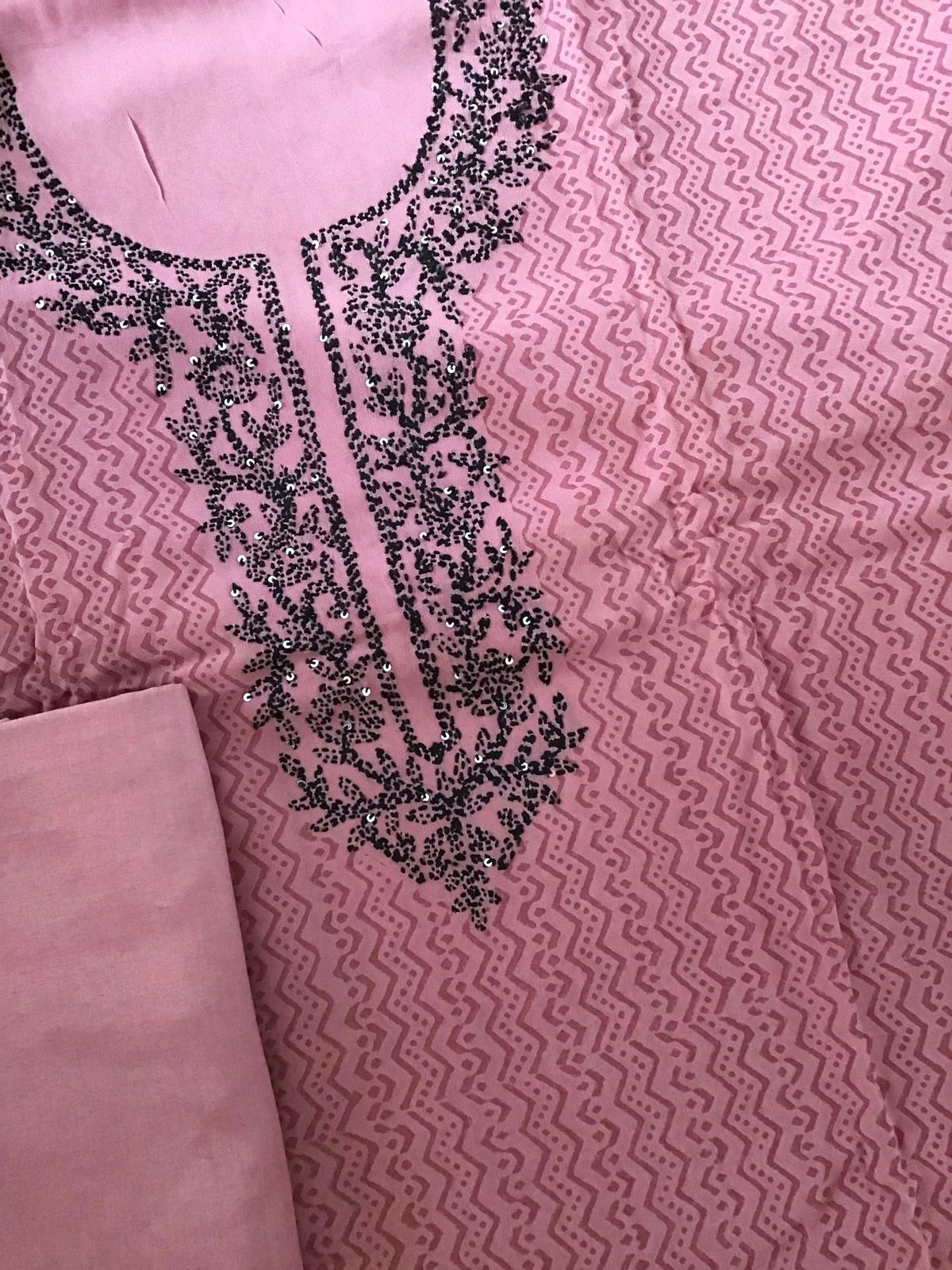 Pure Georgette Printed Embroidered Suit - Pink