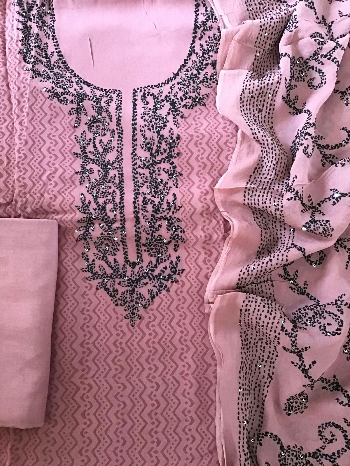 Pure Georgette Printed Embroidered Suit - Pink