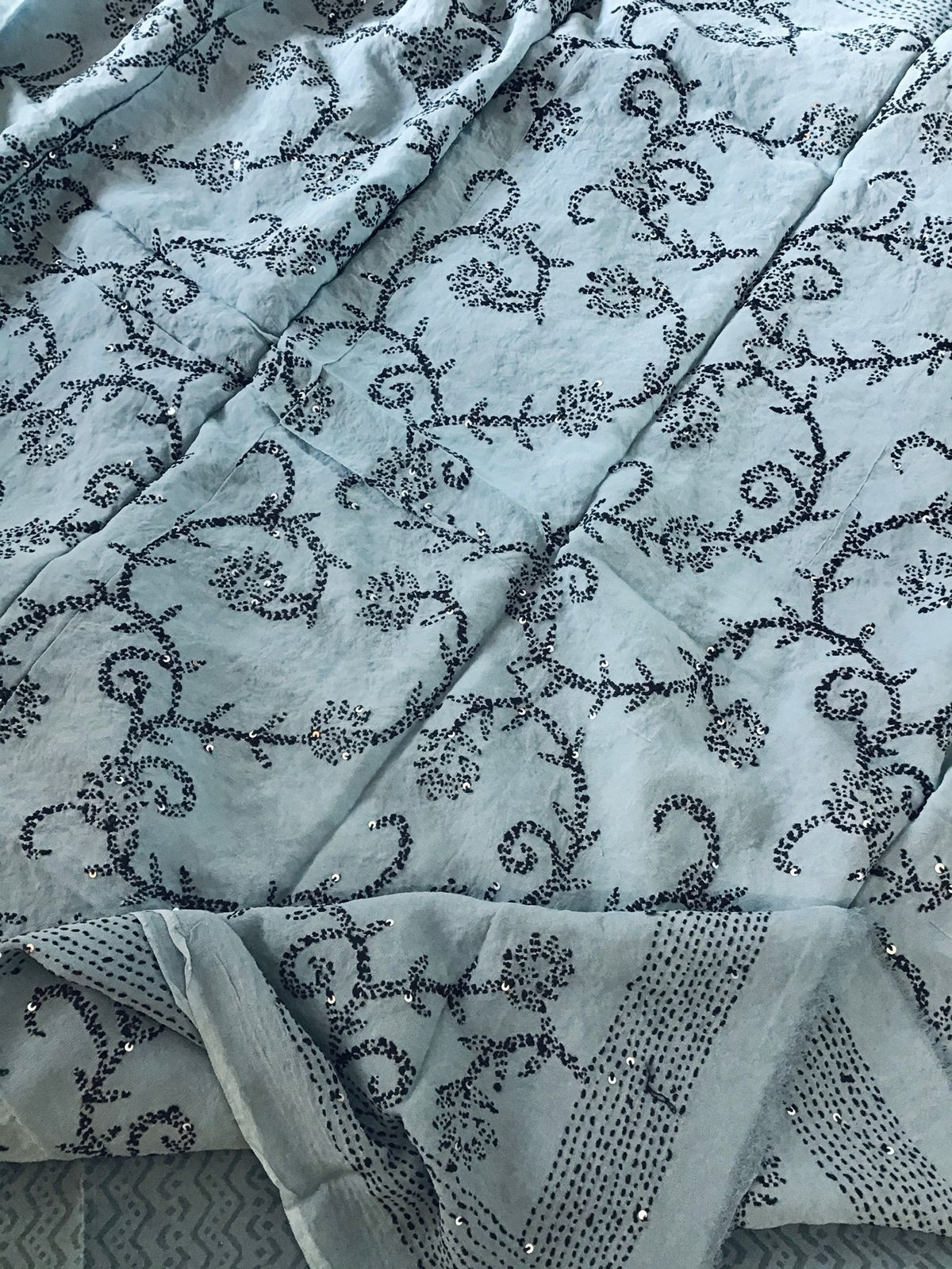 Pure Georgette Printed Embroidered Suit - Grey