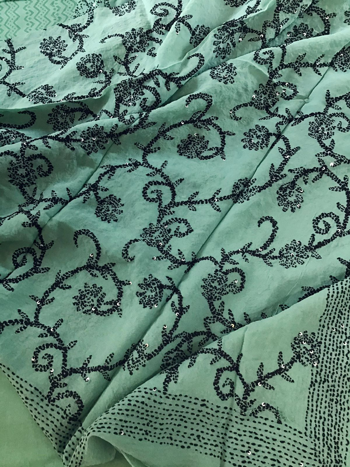 Pure Georgette Printed Embroidered Suit - Green