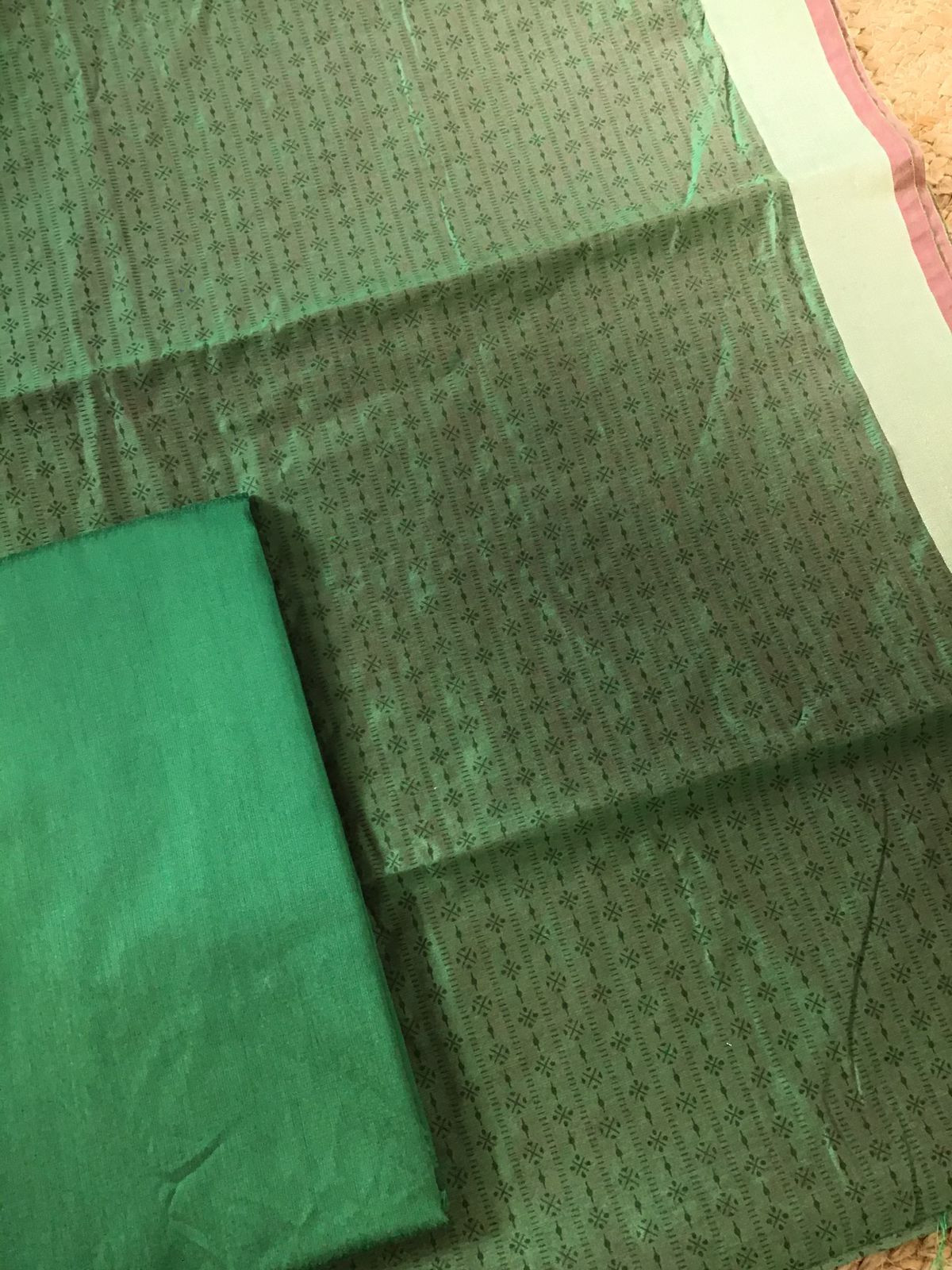 Soft Chanderi Printed Banarasi Weaved Suit - Green