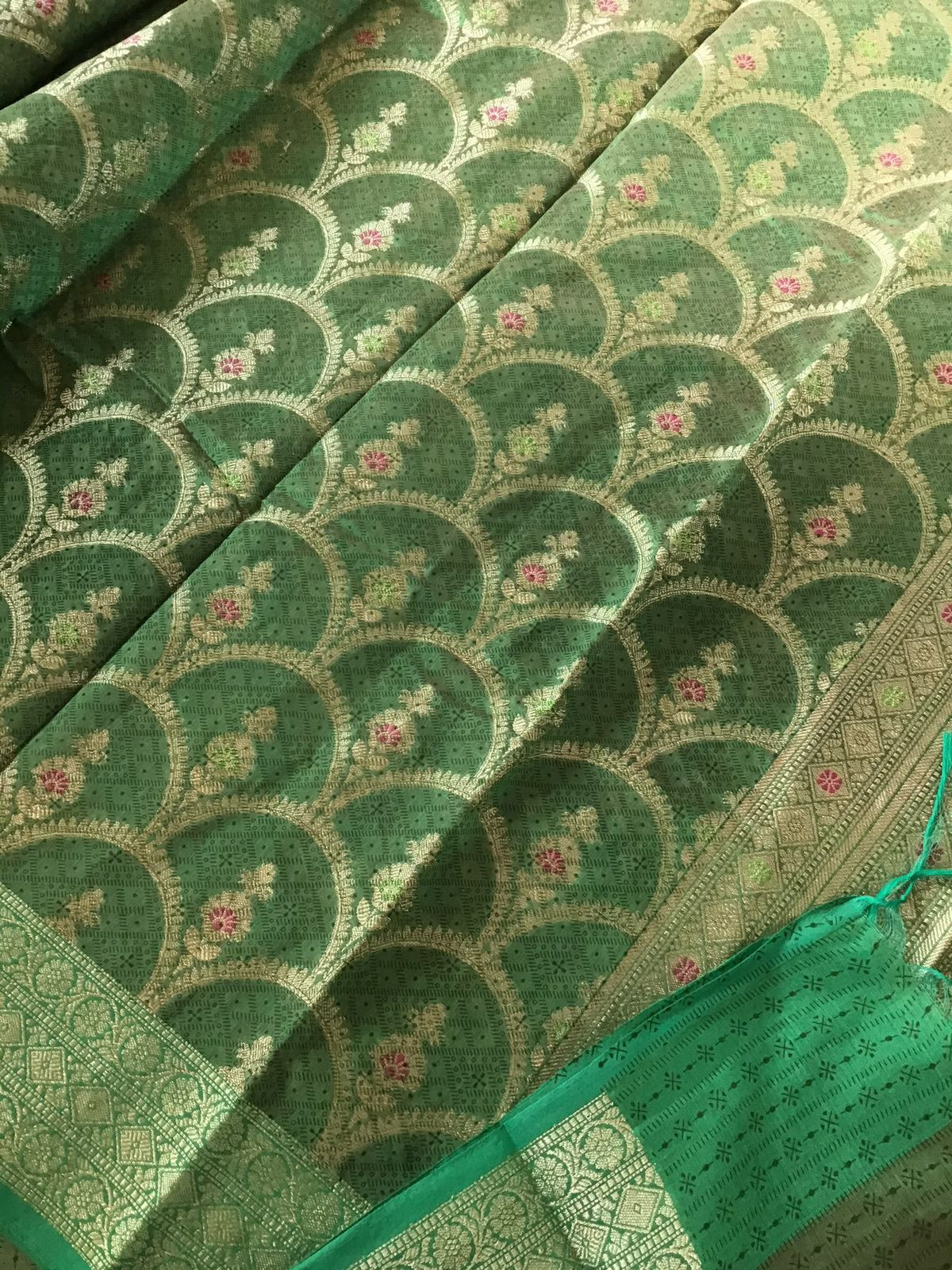 Soft Chanderi Printed Banarasi Weaved Suit - Green