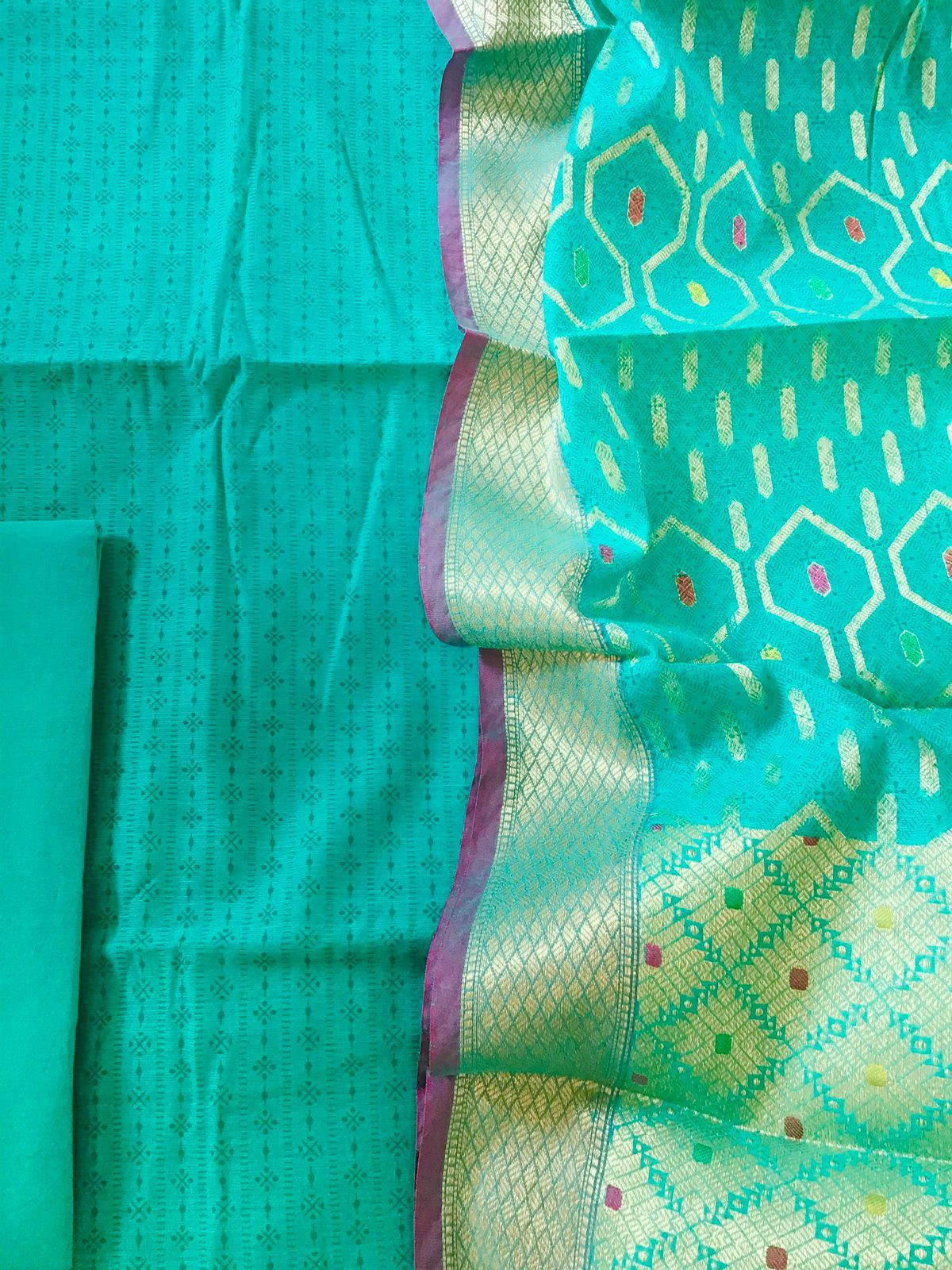 Soft Chanderi Printed Banarasi Weaved Suit - Blue