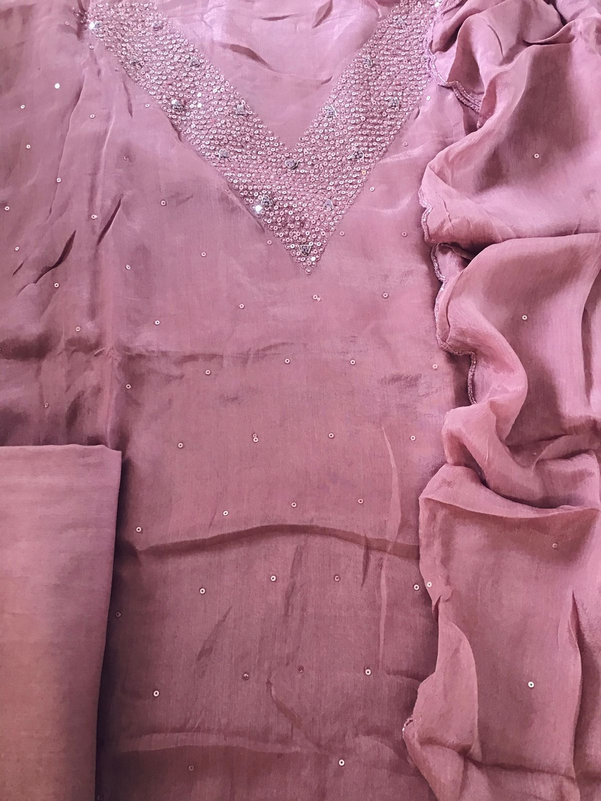 Pure Chinnon Silk Embroidered Suit - Pink