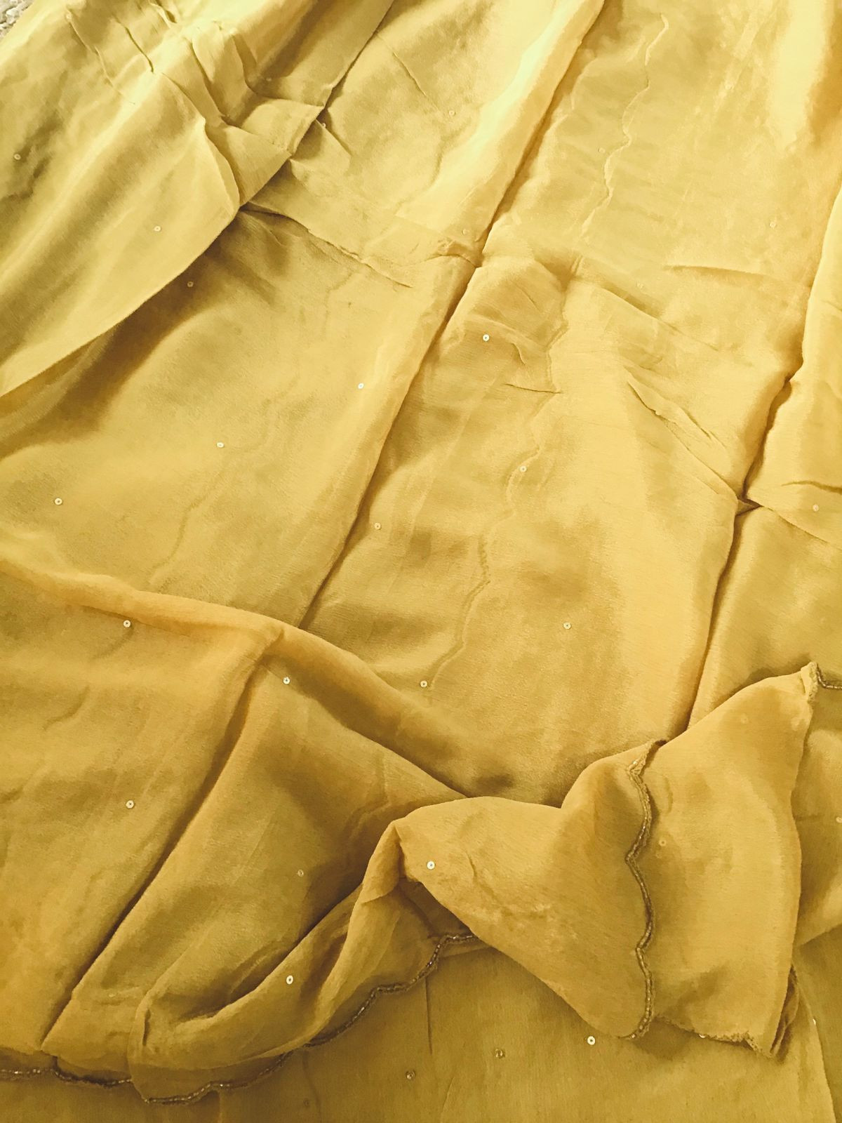 Pure Chinnon Silk Embroidered Suit - Yellow